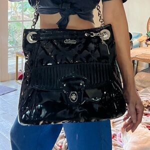 Coach Black Patent Leather Quilted Shoulder Bag read below